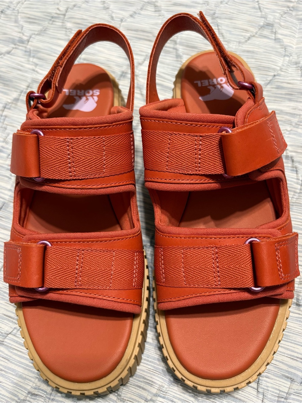 SOREL Kinetic Impact Strap Chunky Platform Orange Sandals Womens 7 Comfort